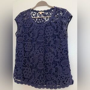 Ella Moss Navy Lace Short Sleeve Top
